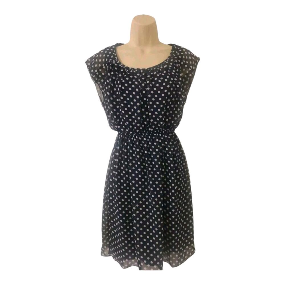 Women's Dress Navy Polka Dot- Size 4 - Enfocus - Flowy And Beautifully Demure